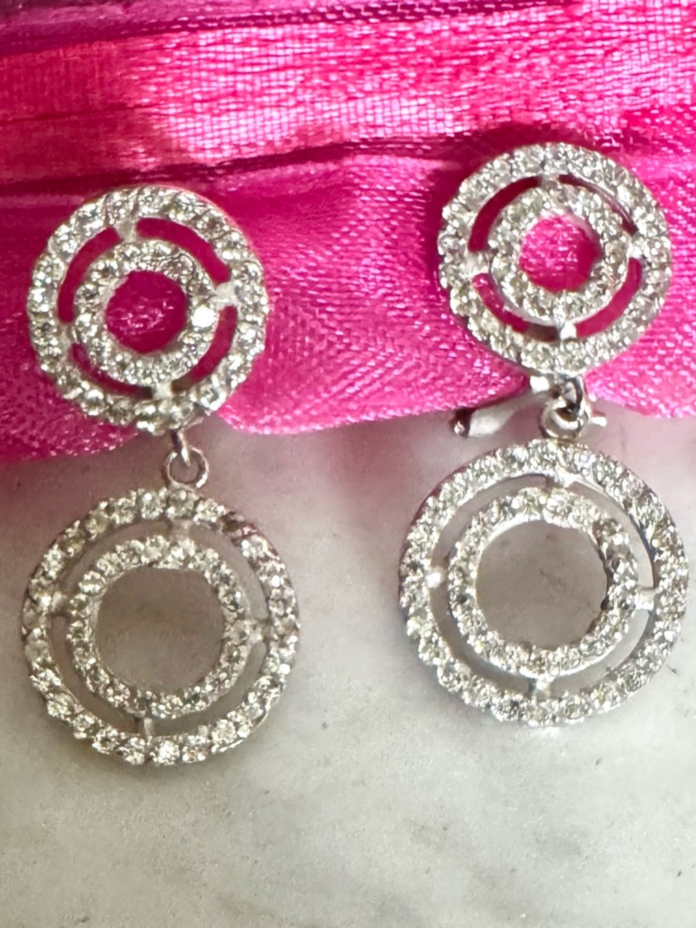 Sterling CZ double hoop Dangel Earrings